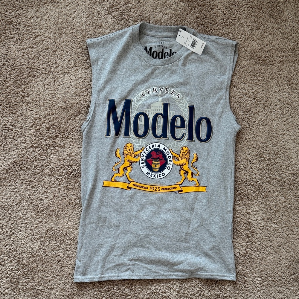 ModelCo Gray Tank Top with Yellow and Blue Design